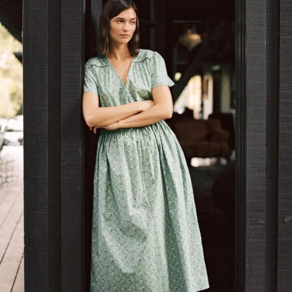 The Dawn Dress Sage Trellis